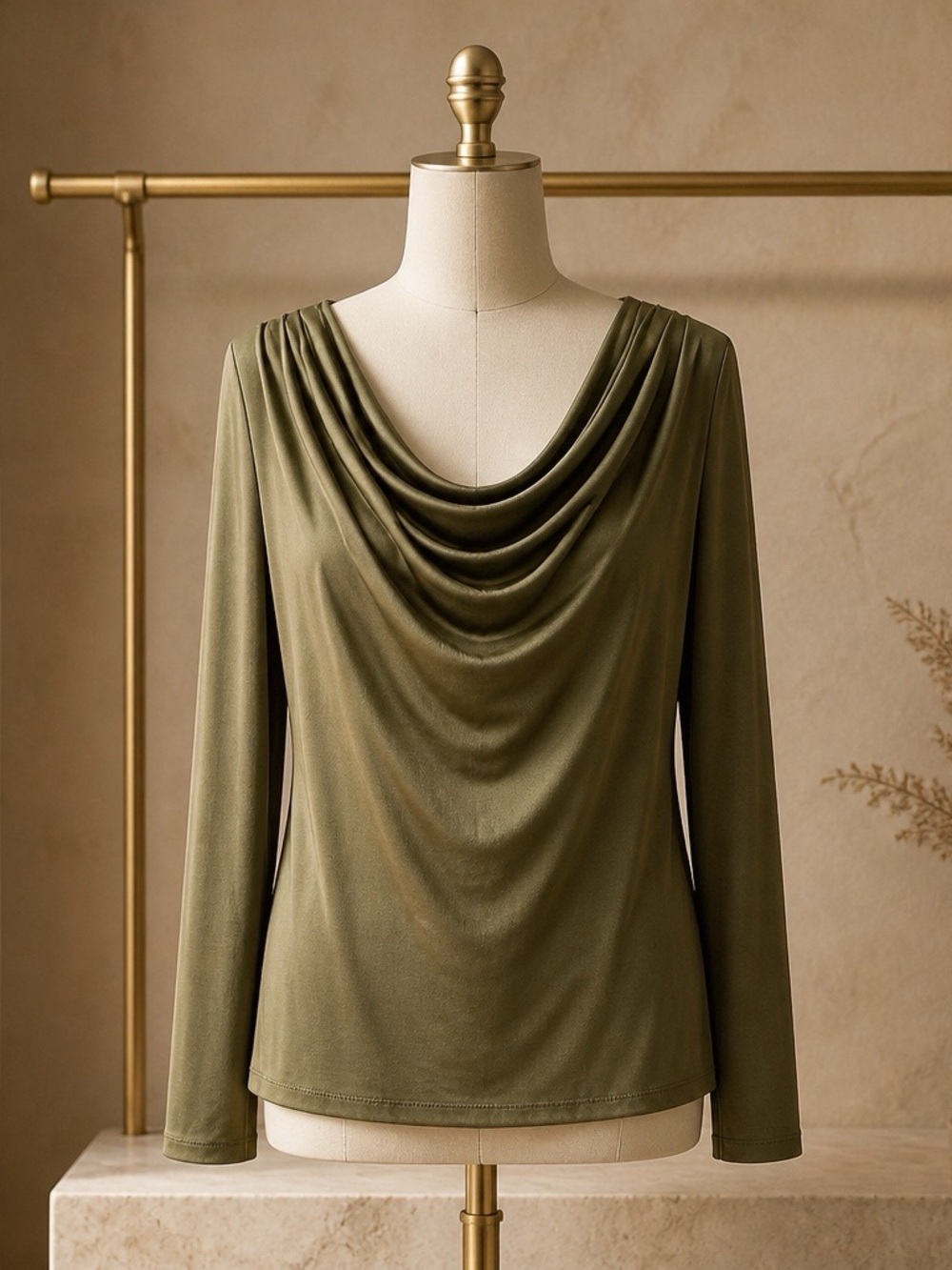 Jones New York Olive Green Top with Draped Neck - Picture 4 of 14